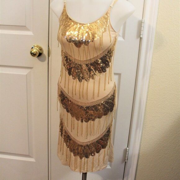 NWT Spandex Beige Sequin Dress - Picture 1 of 5